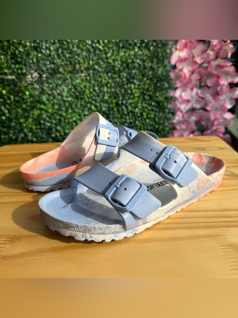 Birkenstock Arizona EVA Coral Peach Multi Sandals Women 7 EU 38 Narrow